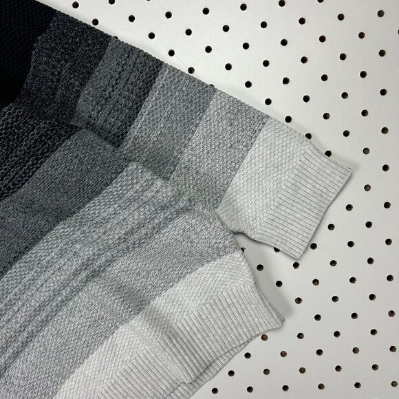 Vintage Chunky Waffle Striped Knit Sweater XL Gray Black Weave Grandpa Alfani‎ - Picture 3 of 6